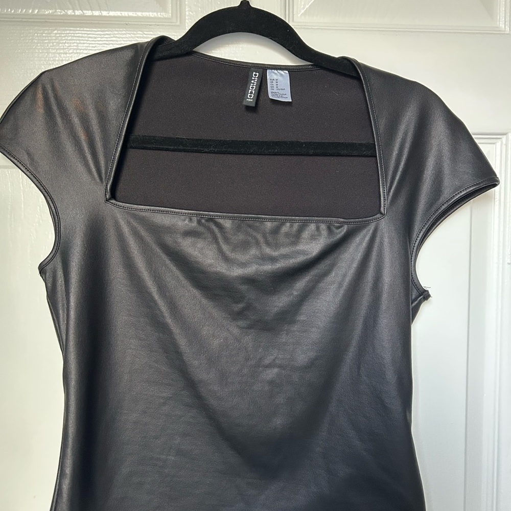 Divided Black Faux Leather Women's Blouse